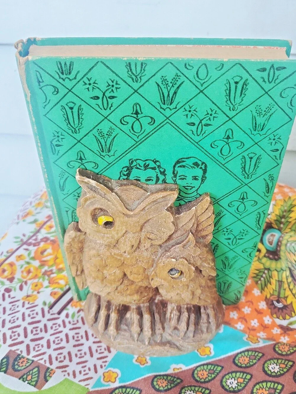 Vintage 70's Hand-Carved Soap Stone Owl Bookends